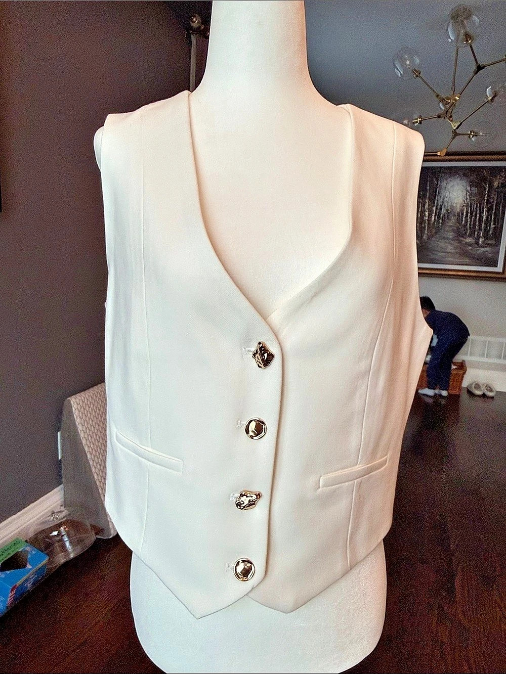 Christian Lacroix Button Front Vest in White Size Medium NWT